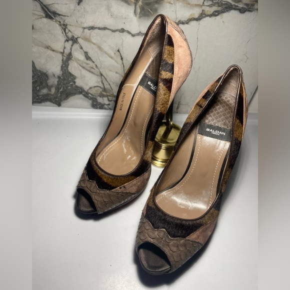 BALDAN sz 38 brown sude and tigre print poyhair plataform made in italy - Picture 11 of 15